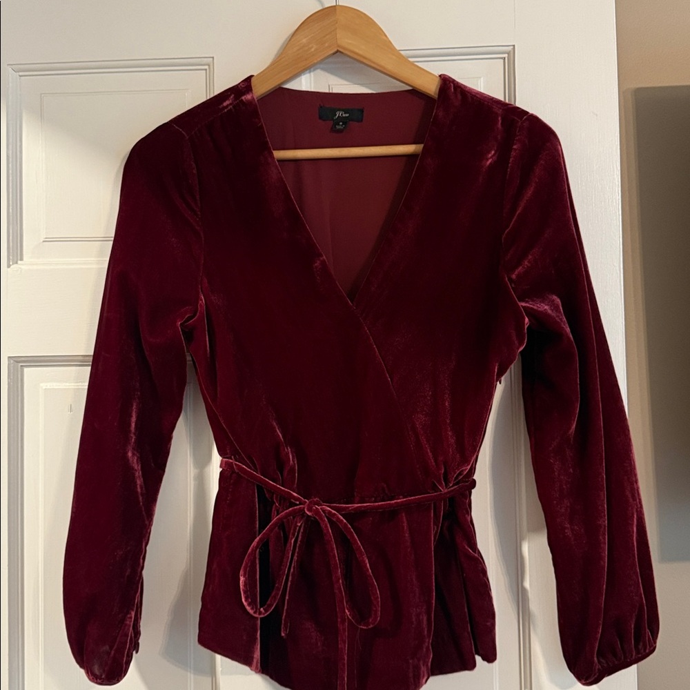 J. Crew Deep Red Velvet Wrap Blouse